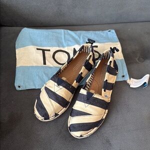 TOMS Navy and Cream Striped‎ Slip-Ons